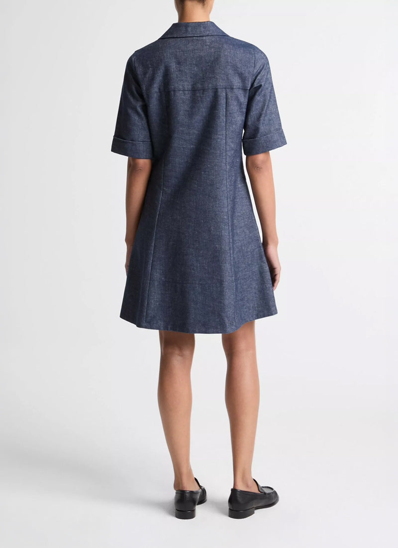 Cotton-Linen Chambray A-Line Dress by Vince