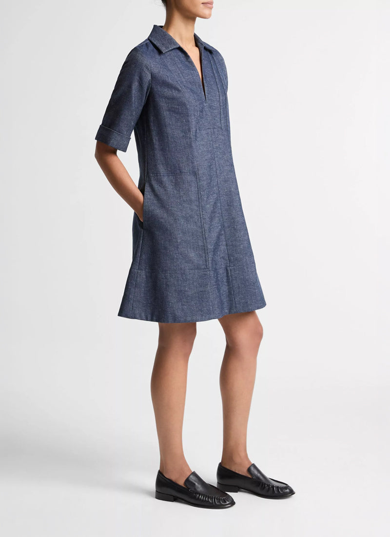 Cotton-Linen Chambray A-Line Dress by Vince
