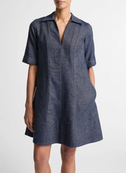 Cotton-Linen Chambray A-Line Dress by Vince