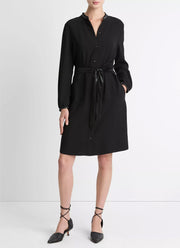 Faux-Leather-Trim Crepe Shirt Dress by Vince at Andrews