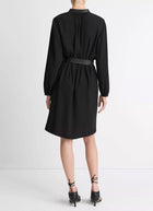 Faux-Leather-Trim Crepe Shirt Dress by Vince at Andrews