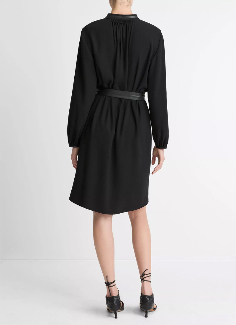 Faux-Leather-Trim Crepe Shirt Dress by Vince at Andrews