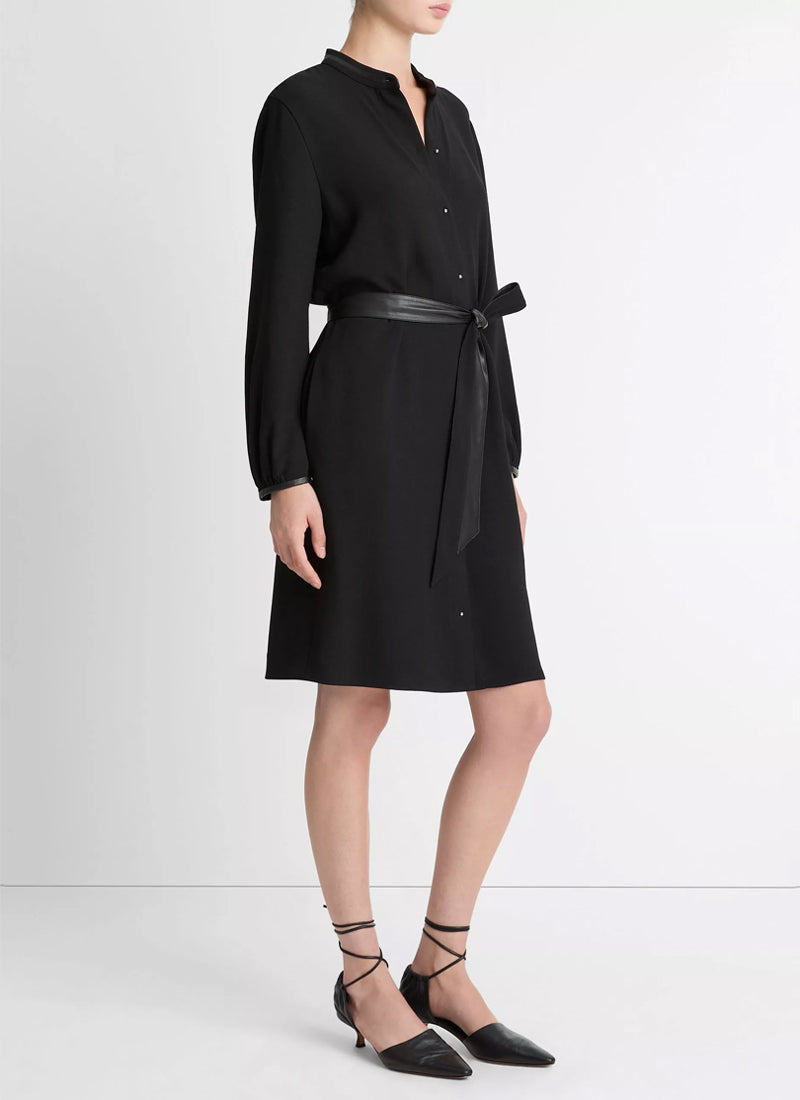 Faux-Leather-Trim Crepe Shirt Dress by Vince | Andrews