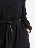 Faux-Leather-Trim Crepe Shirt Dress by Vince at Andrews