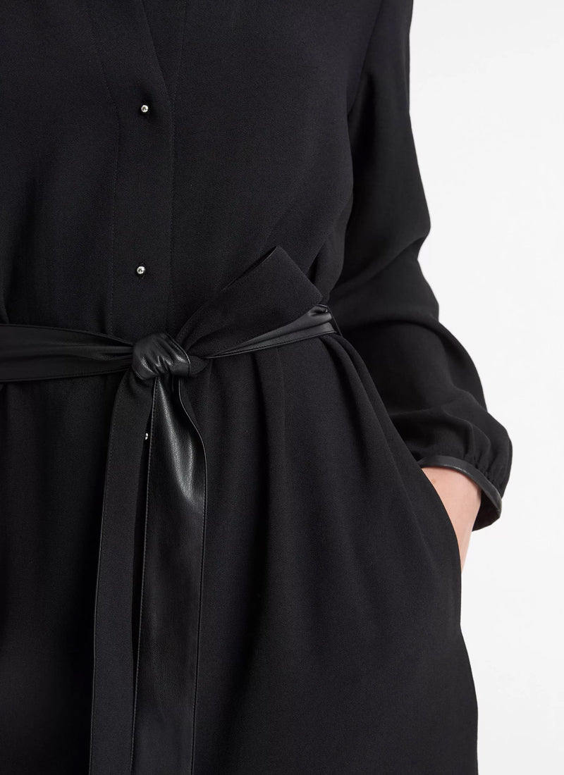 Faux-Leather-Trim Crepe Shirt Dress by Vince at Andrews
