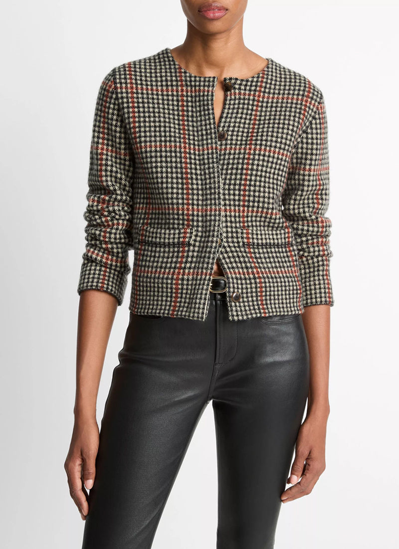Vince Intarsia Glen Plaid Jacket