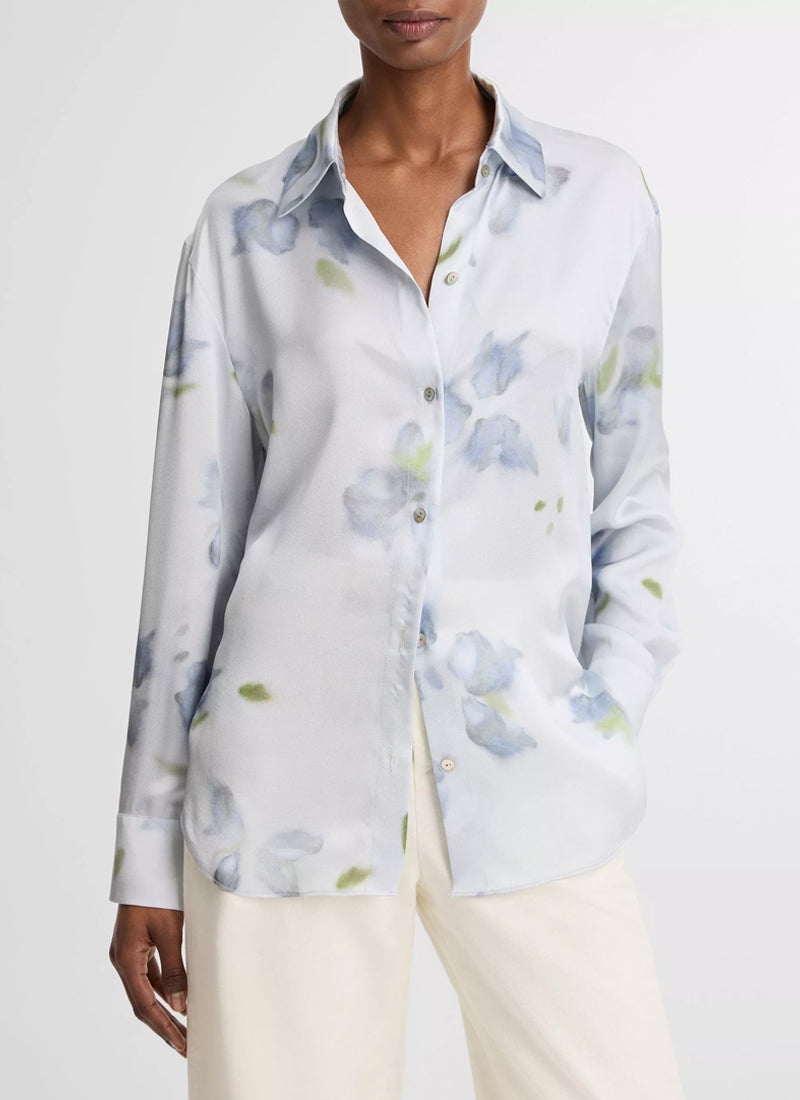 Petal Blur Silk Relaxed Button-Front Shirt by Vince