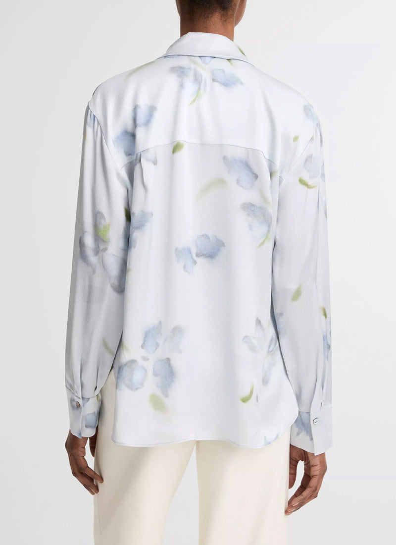 Petal Blur Silk Relaxed Button-Front Shirt by Vince