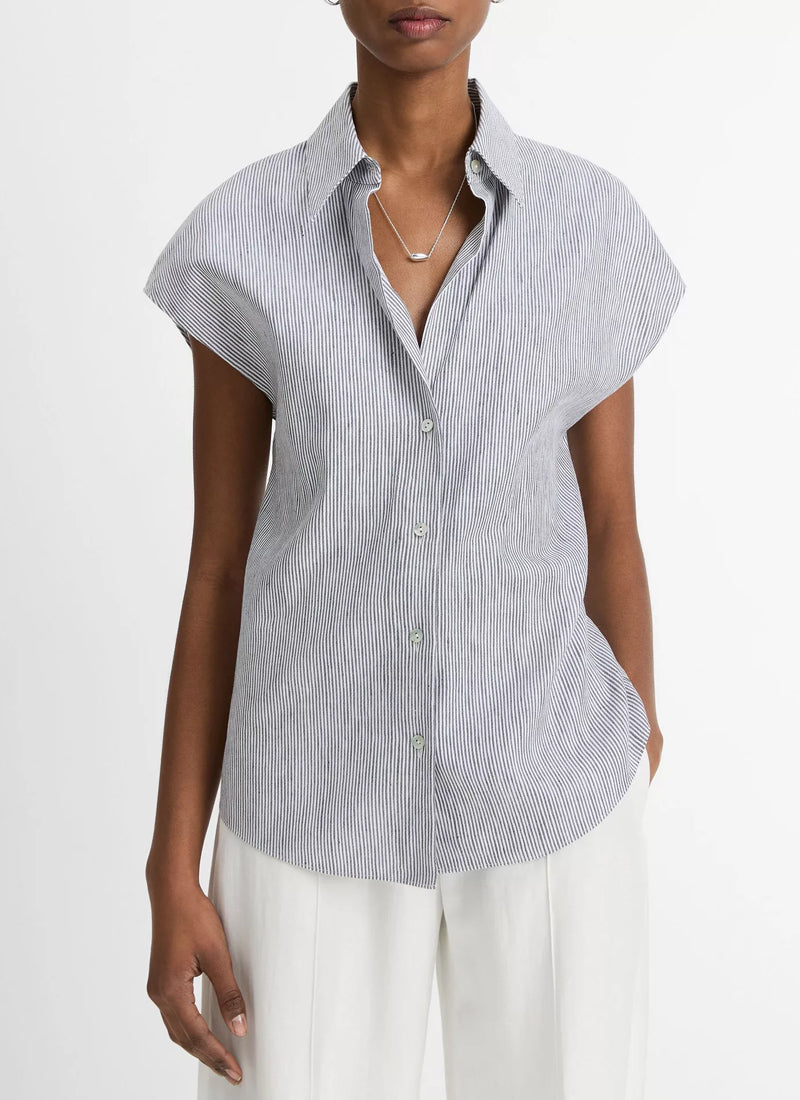 Vince Ticking Stripe Cap Sleeve Blouse