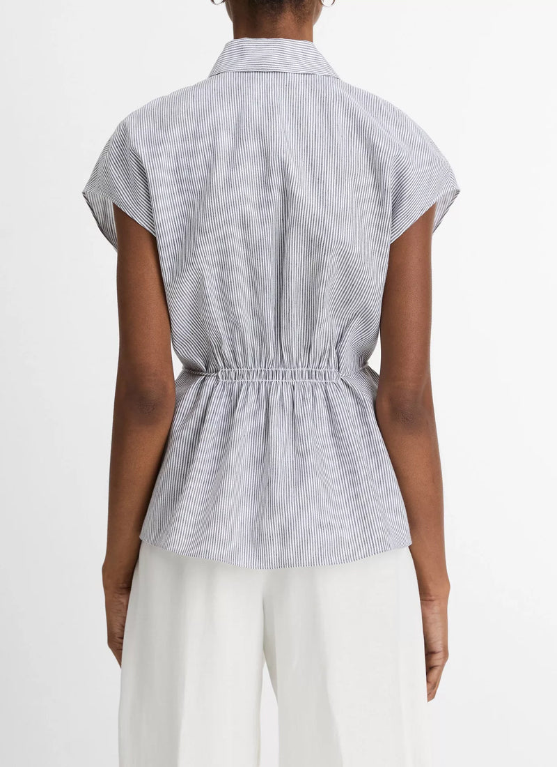Vince Ticking Stripe Cap Sleeve Blouse