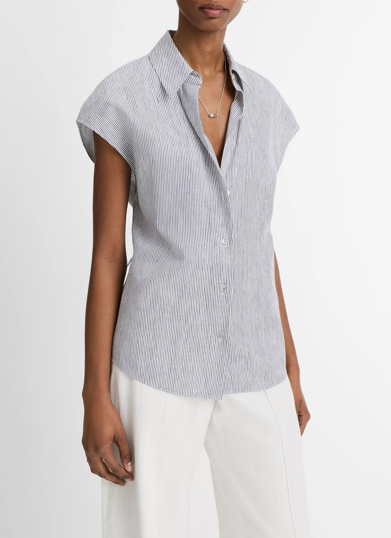 Vince Ticking Stripe Cap Sleeve Blouse