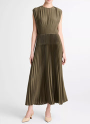 Chevron Pleated Crew Neck Dress by Vince