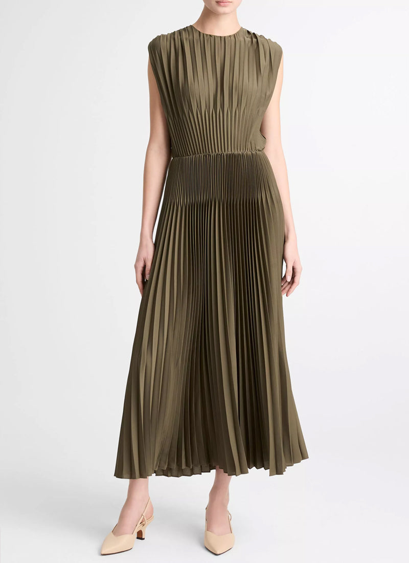Chevron Pleated Crew Neck Dress by Vince