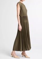 Chevron Pleated Crew Neck Dres by Vince