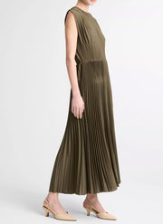 Chevron Pleated Crew Neck Dres by Vince