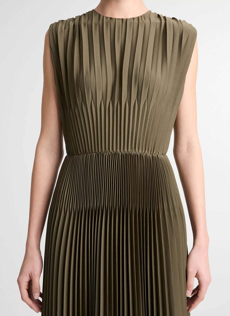 Chevron Pleated Crew Neck Dres by Vince