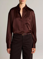 Vince Silk Satin Dolman-Sleeve Shirt