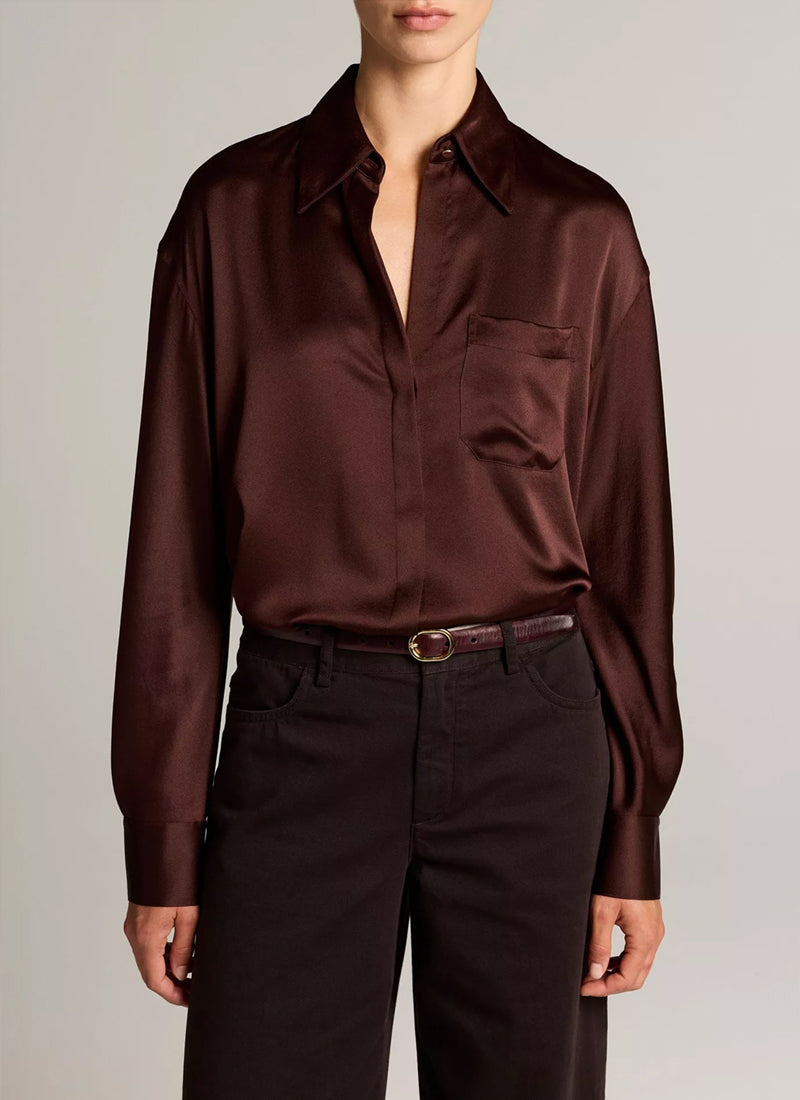 Vince Silk Satin Dolman-Sleeve Shirt
