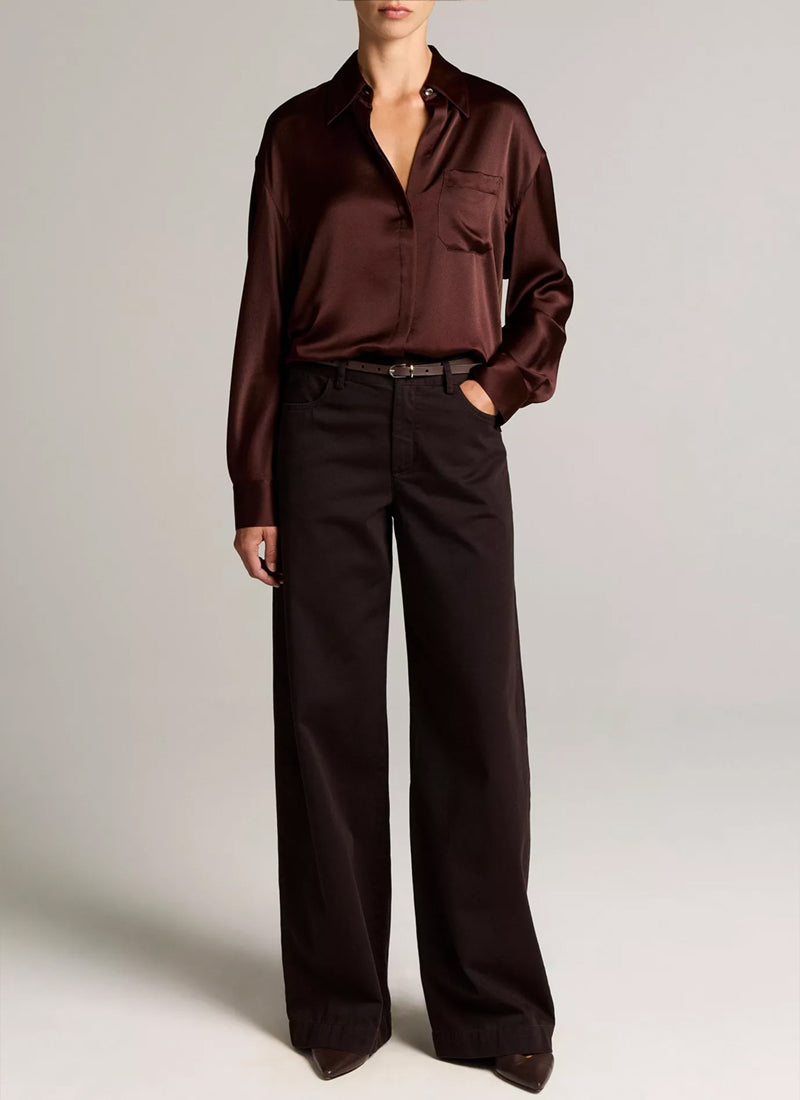 Vince Silk Satin Dolman-Sleeve Shirt