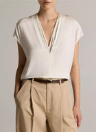 Silk-Blend Double V-Neck Top by Vince