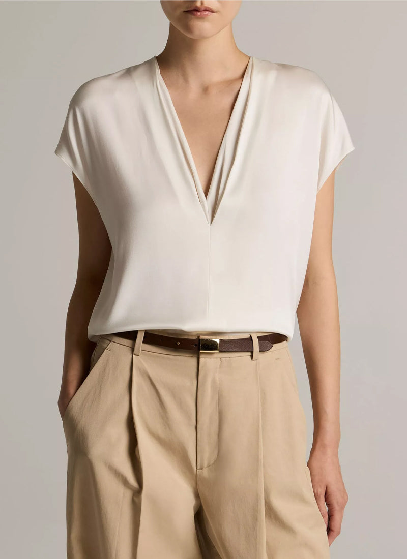 Silk-Blend Double V-Neck Top by Vince