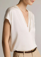 Silk-Blend Double V-Neck Top by Vince