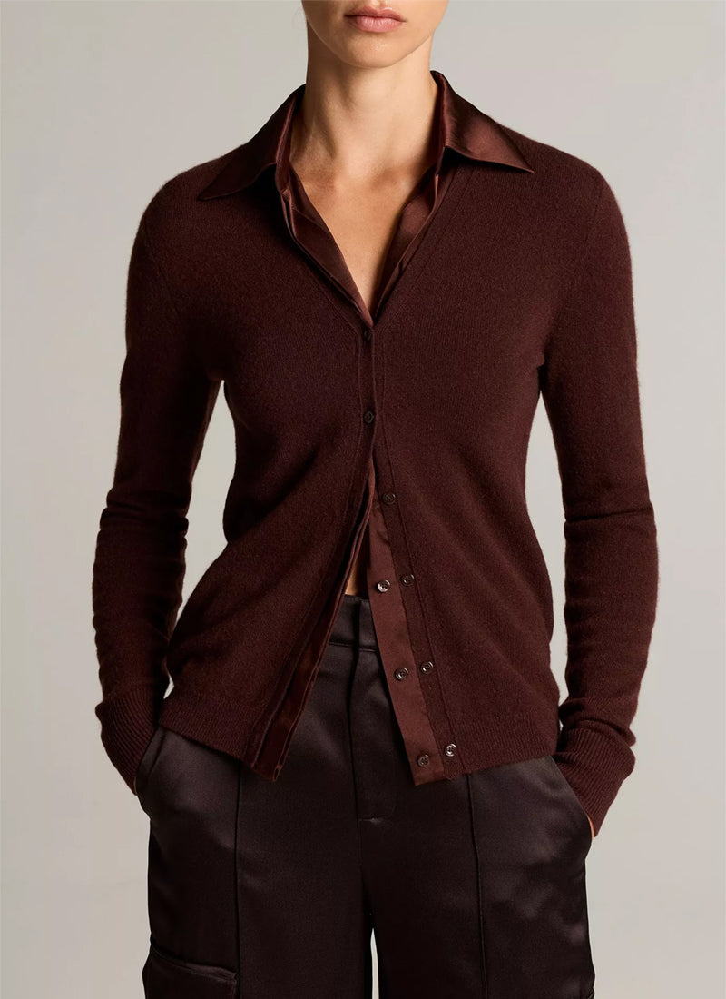 Vince Satin-Trimmed Cashmere Collared Cardigan