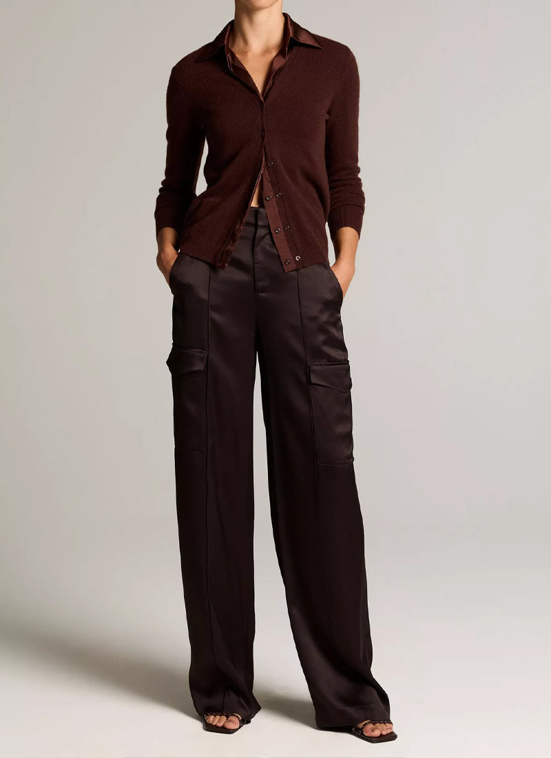 Vince Satin-Trimmed Cashmere Collared Cardigan