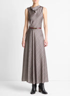 Vince Pressed Plaid Cowl Neck Dress