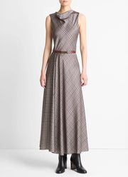 Vince Pressed Plaid Cowl Neck Dress