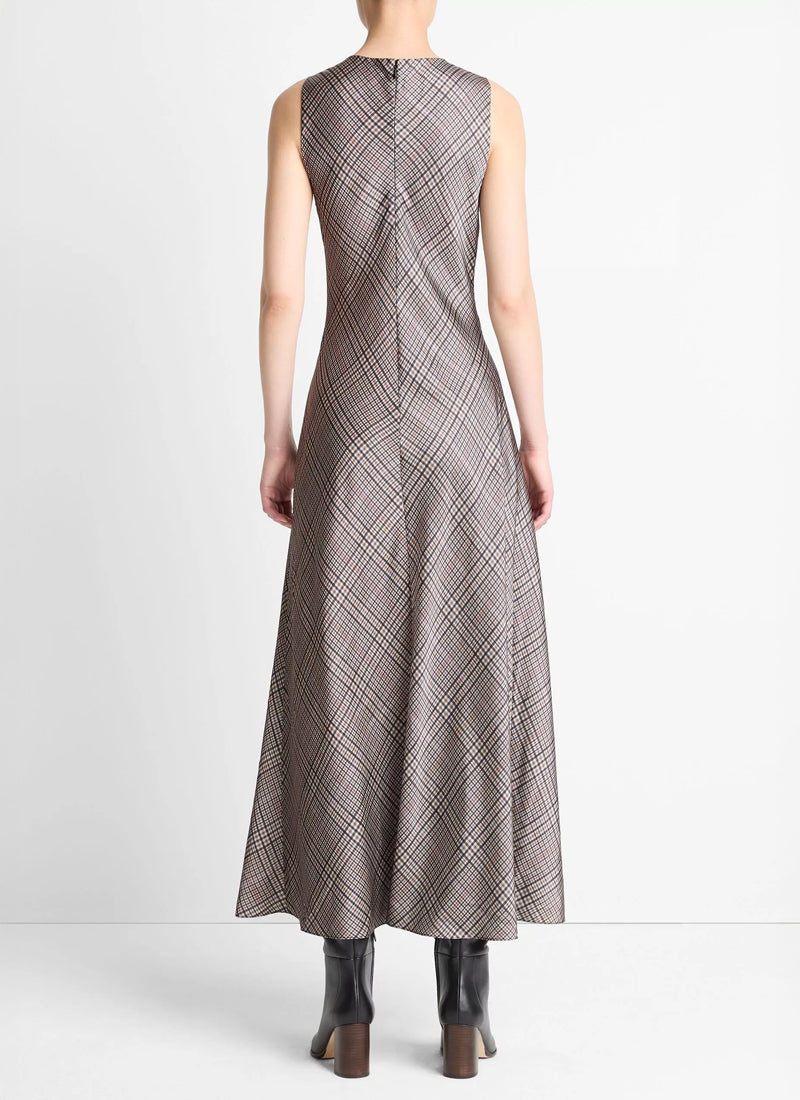 Vince Pressed Plaid Cowl Neck Dress