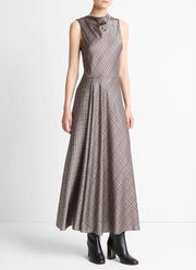 Vince Pressed Plaid Cowl Neck Dress