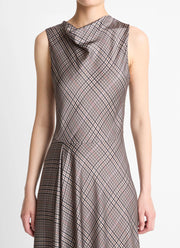 Vince Pressed Plaid Cowl Neck Dress
