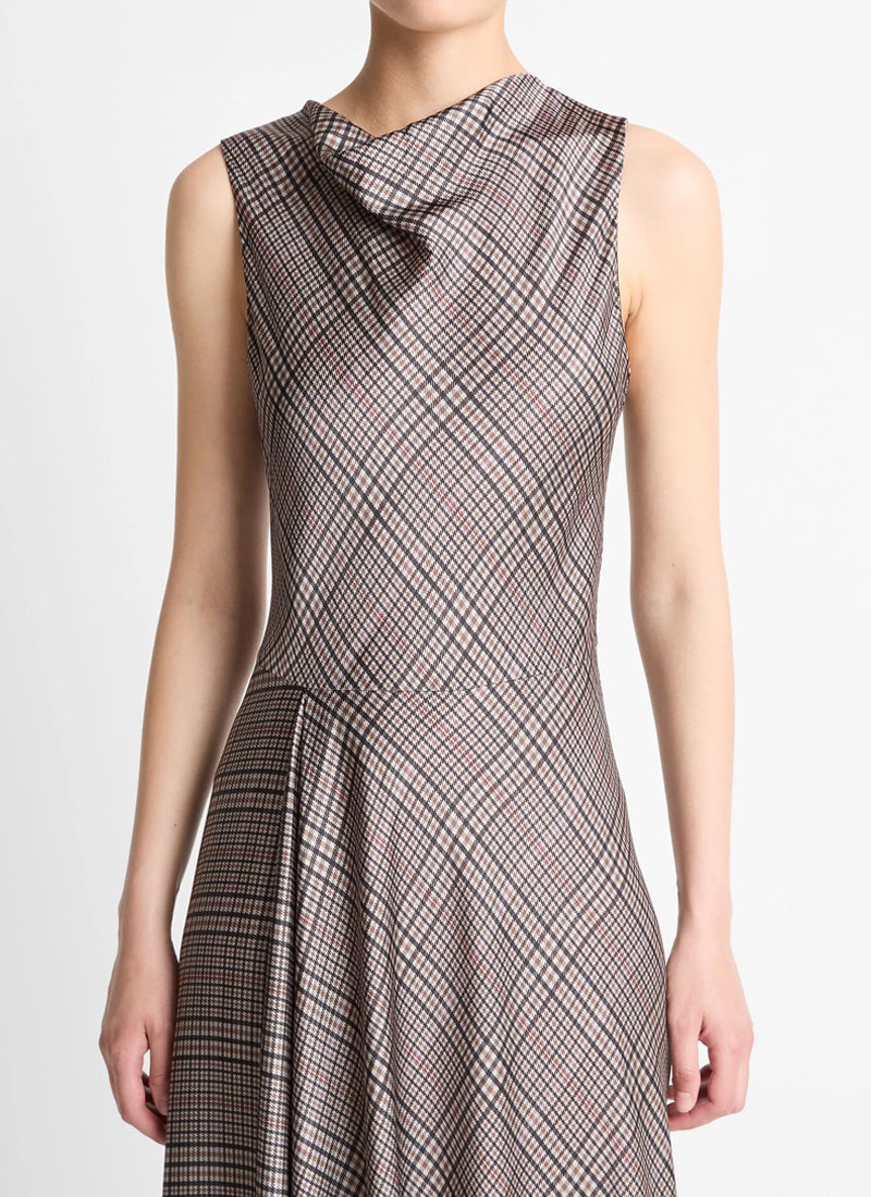 Vince Pressed Plaid Cowl Neck Dress