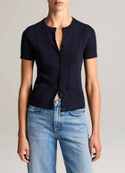 Ribbed Cotton Short-Sleeve Cardigan