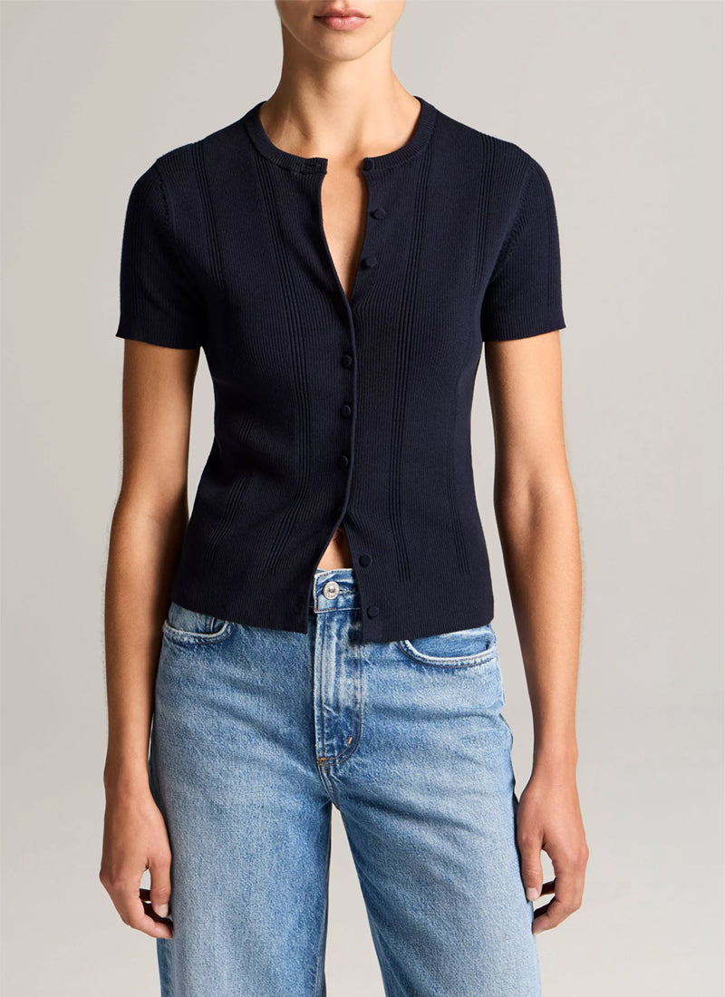Ribbed Cotton Short-Sleeve Cardigan