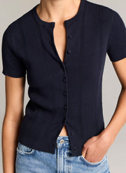 Ribbed Cotton Short-Sleeve Cardigan