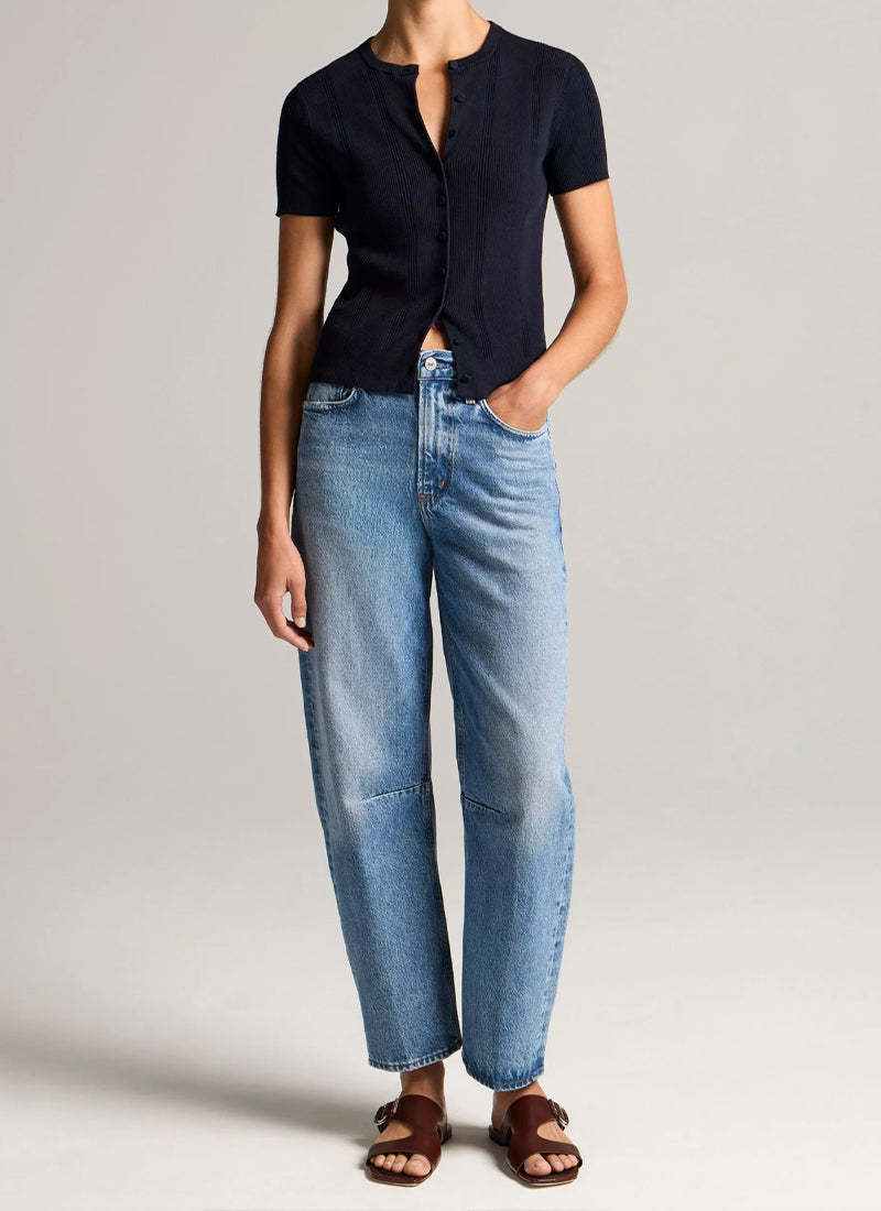 Ribbed Cotton Short-Sleeve Cardigan