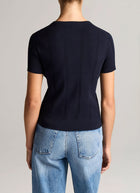 Ribbed Cotton Short-Sleeve Cardigan