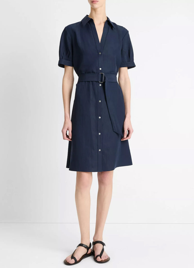 Vince Cuffed Short Sleeve Belted Shirt Dress