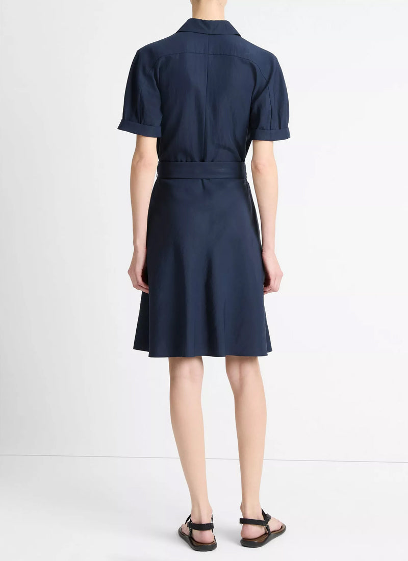 Vince Cuffed Short Sleeve Belted Shirt Dress