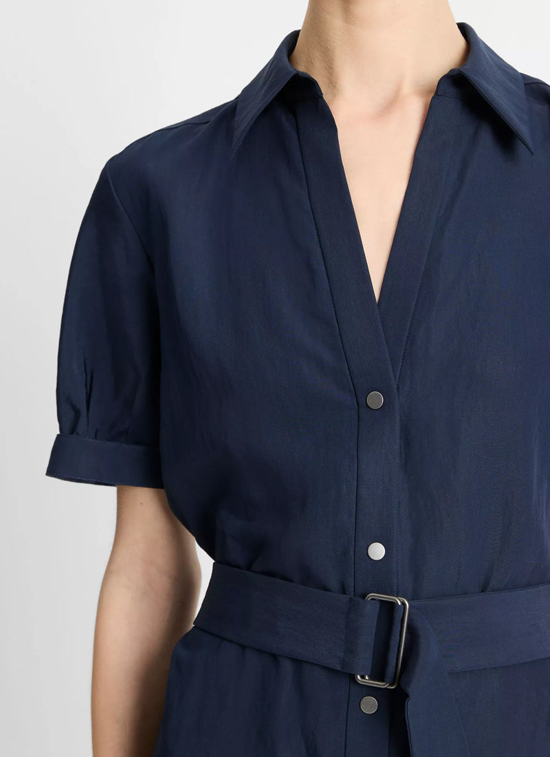 Vince Cuffed Short Sleeve Belted Shirt Dress