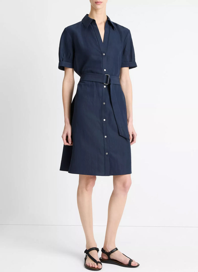 Vince Cuffed Short Sleeve Belted Shirt Dress