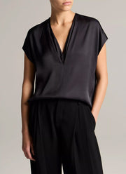 Silk-Blend Double V-Neck Top