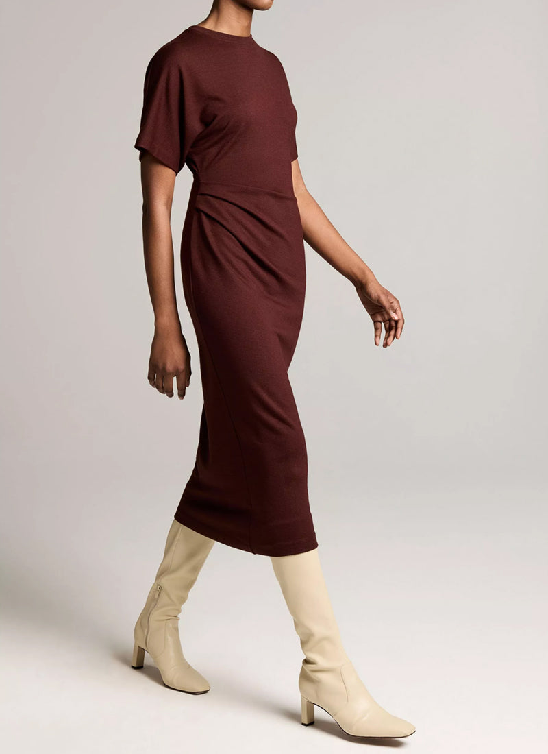 Ruched-Side Knit Short-Sleeve Dress