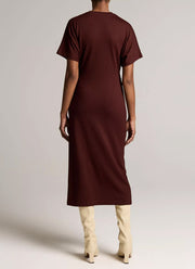 Ruched-Side Knit Short-Sleeve Dress