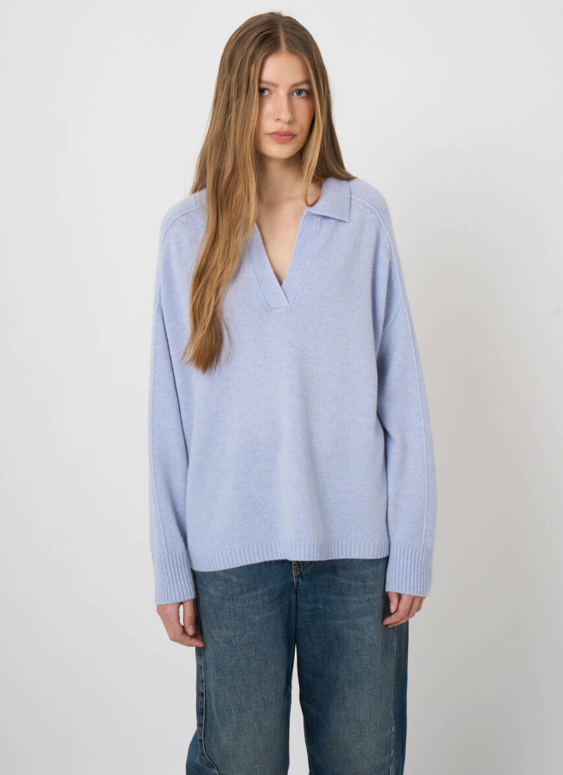 V Neck Collar Cashmere Knit Pullover