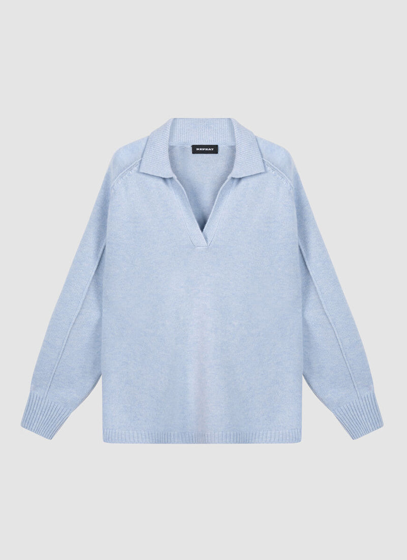 V Neck Collar Cashmere Knit Pullover