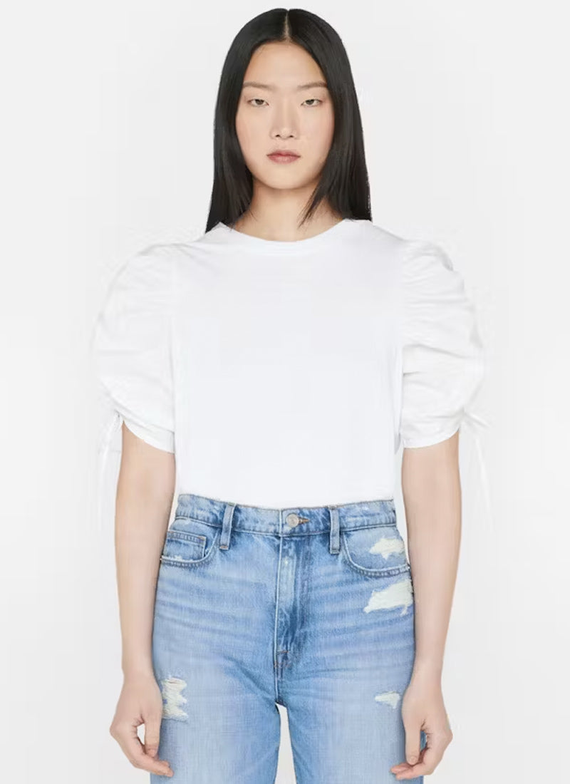 Frame Ruched Tie Sleeve T-Shirt