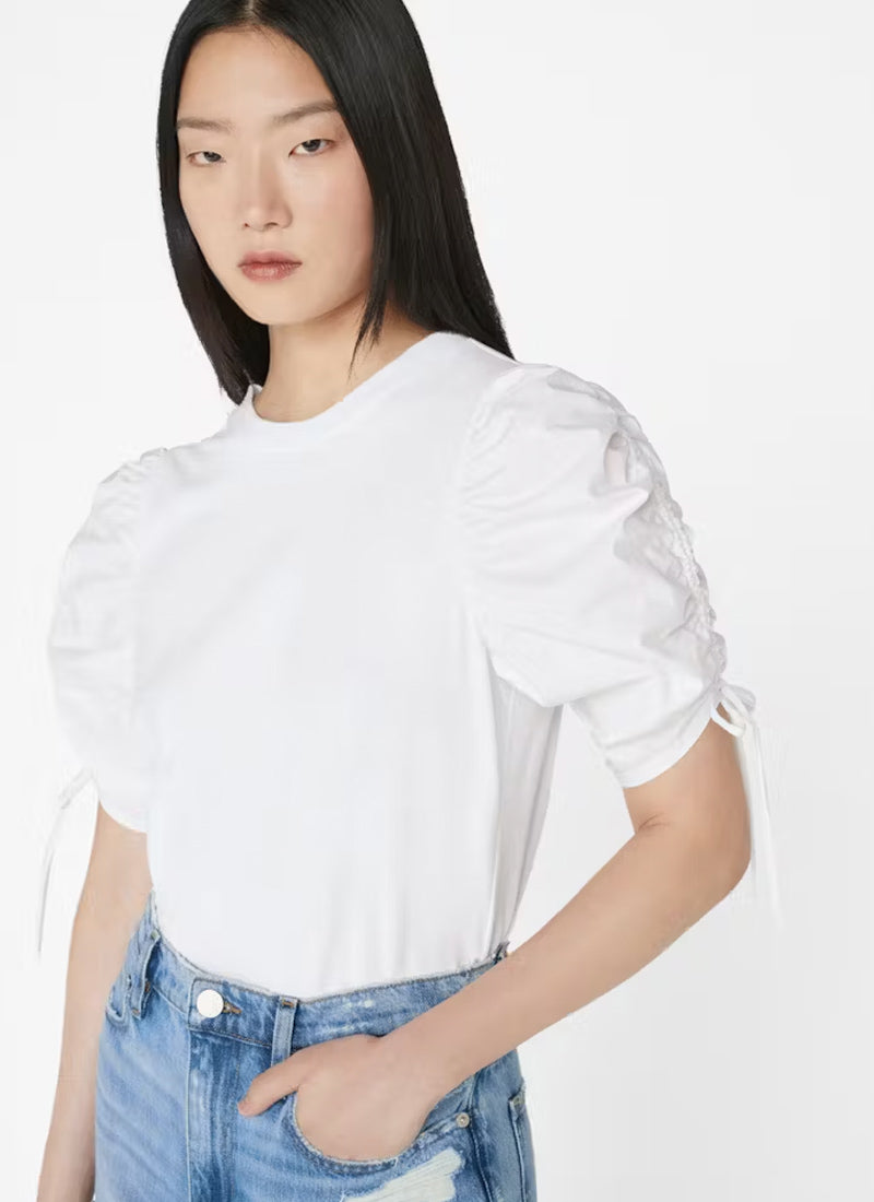 Frame Ruched Tie Sleeve T-Shirt